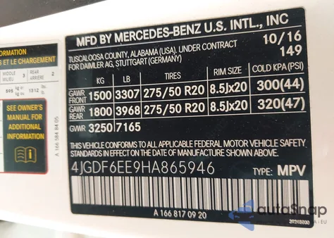 2017 Mercedes-Benz Gls 450 4Matic z USA, uszkodzony, nr VIN 4JGDF6EE9HA865946